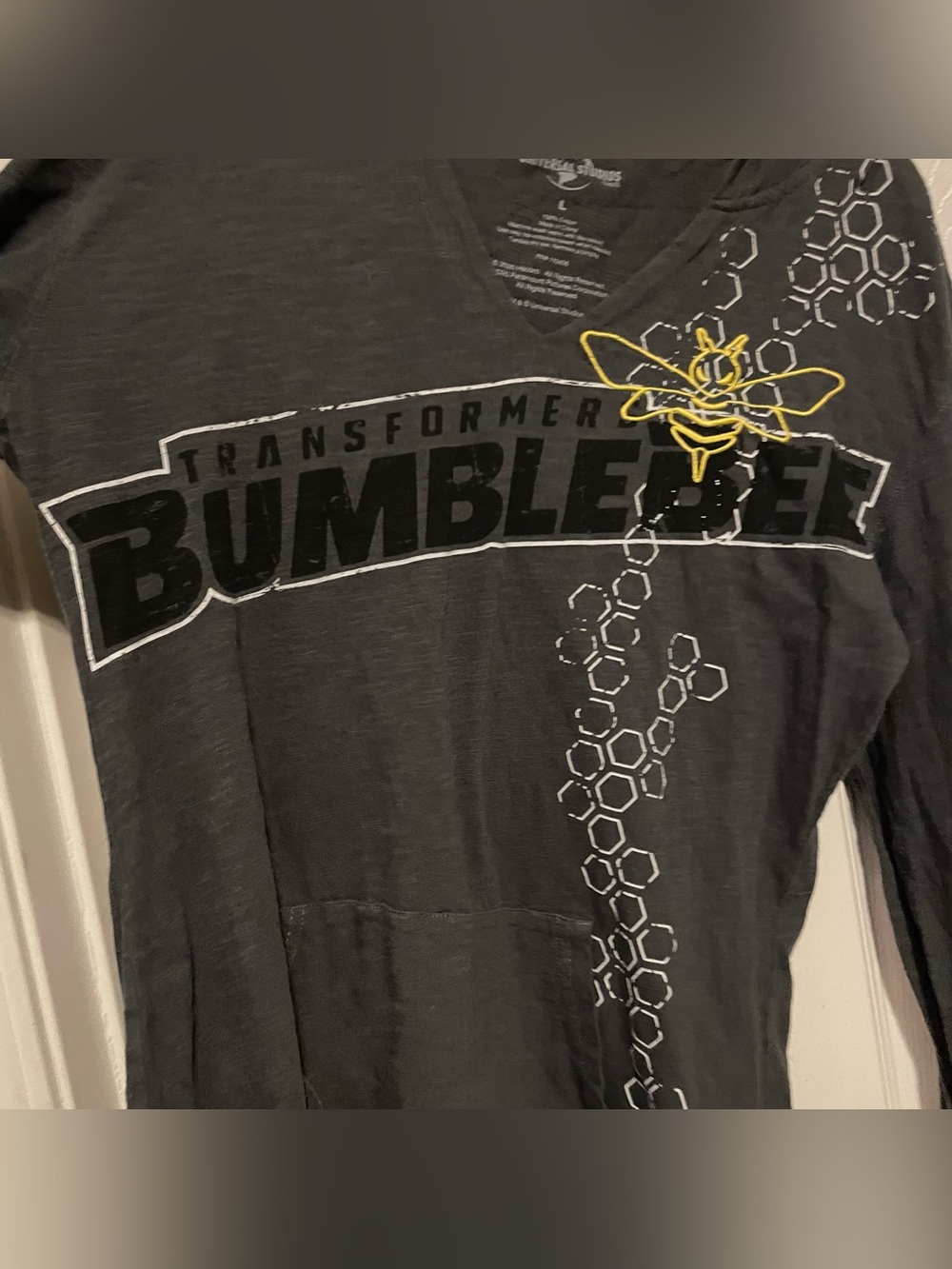 Universal Studios Bumblebee Transformers Graphic Tee with hood womens size large